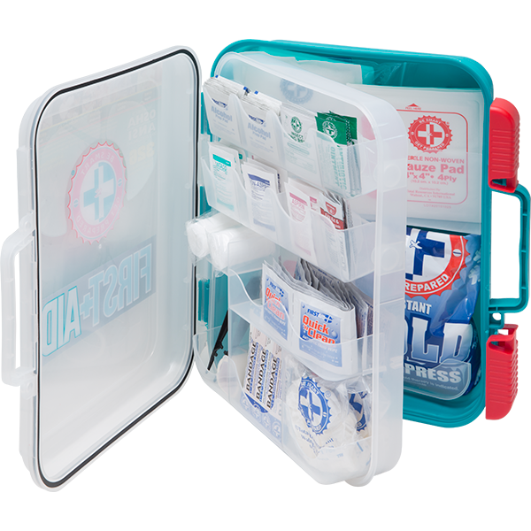50 Person First Aid Kit, Plastic Case with Dividers