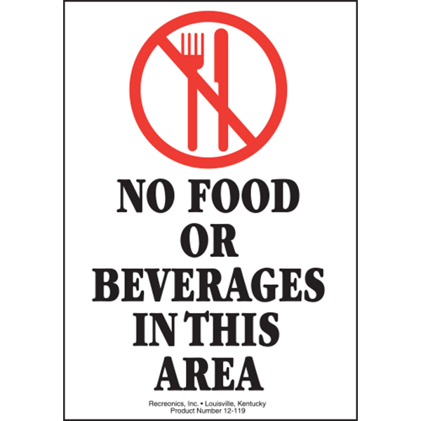 Polyethylene Plastic No Food Or Beverages In This Area facility sign is made of thick, durable polyethylene plastic with 3/16" eyelets in each corner for easy installation.