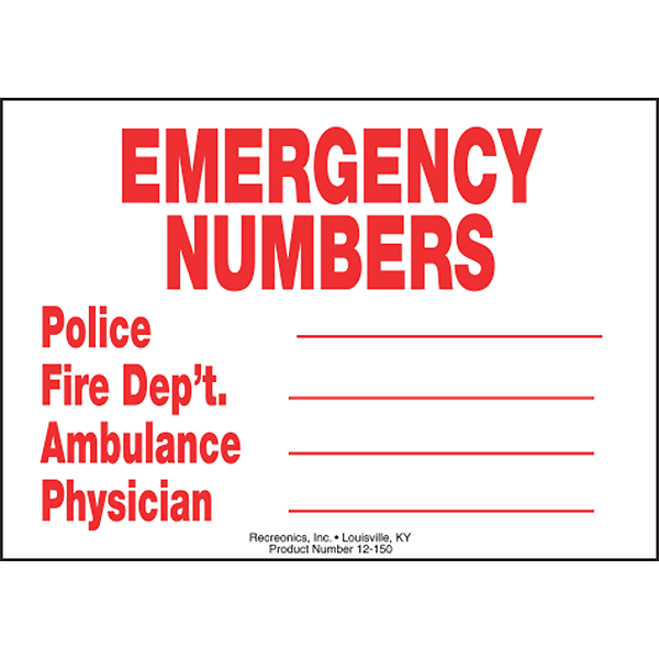 Write-In Emergency Phone Numbers Plastic Swimming Pool Sign