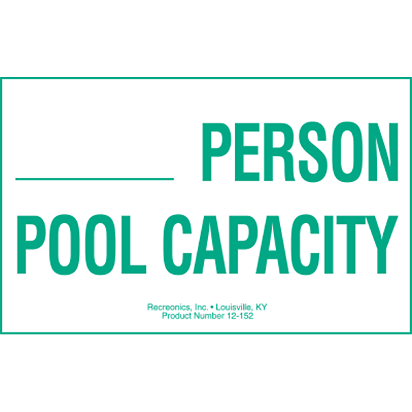 Pool Capacity swimming pool sign is for commercial pools and has space to write in the person capacity for your pool. Meets most state and municipal codes.