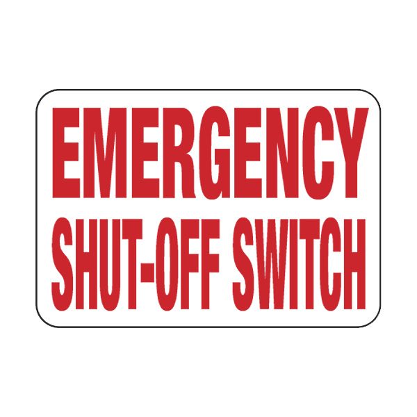Post the Emergency Shut-Off Switch Sign to quickly locate the emergency shut-off switch of pumps and other swimming pool equipment.
