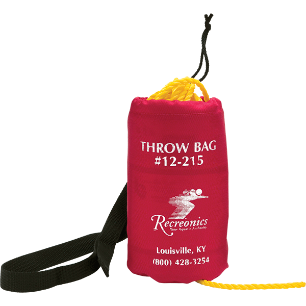 Recreonics throw bag is an good alternative to a loose, bulky rescue line. Throw bag floats and has a waist belt with quick snap for immediate use.