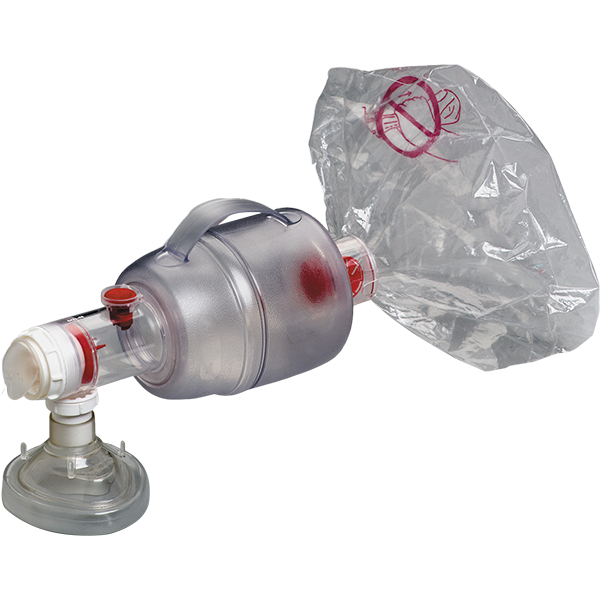 Child disposable CPR resuscitator is right for pools that require stand-by resuscitator but can not afford or are unable to disinfect permanent equipment.
