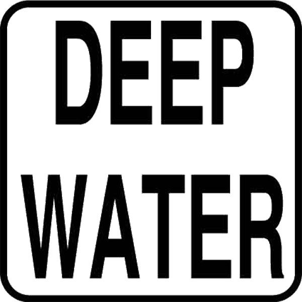 Vinyl Stick-On Swimming Pool Deck Placement Message - "Deep Water"
