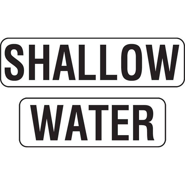 Vinyl Stick-On Swimming Pool Deck Placement Message - "Shallow Water"