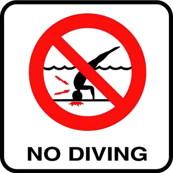 Vinyl Stick-On Swimming Pool Deck "No Diving Symbol" Message