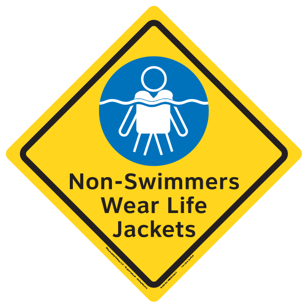 Clarion wear life jackets safety diamond sign is available for indoor or outdoor pools in multiple sizes.