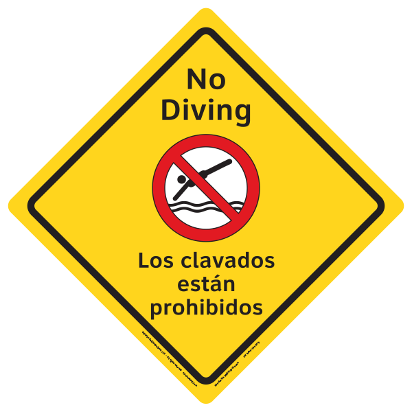 Clarion no diving safety diamond sign is available for indoor or outdoor pools in multiple sizes.