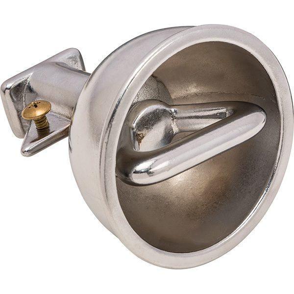 3" diameter CPB cup anchor is made of chrome plated bronze and includes threaded eyebolt and grounding screw. Eyebolt protrudes out of cup anchor.