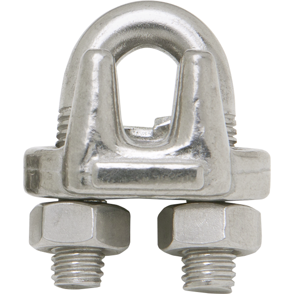 Stainless steel cable clamp fits 1/8" - 5/32" diameter cable.