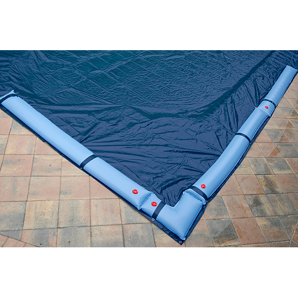 Deluxe inground winter swimming pool covers have a scrim count of 8 x 8 and is made of UV resistant, laminated polyethylene sheeting.