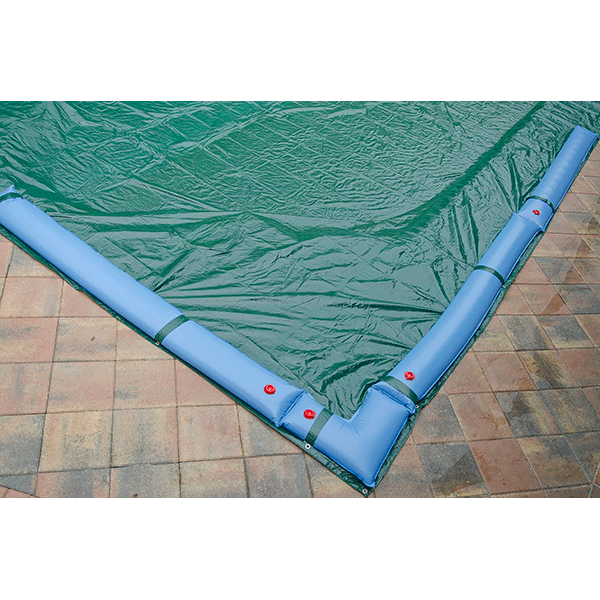 Inground winter swimming pool cover with UV resistant, laminated polyethylene sheeting.