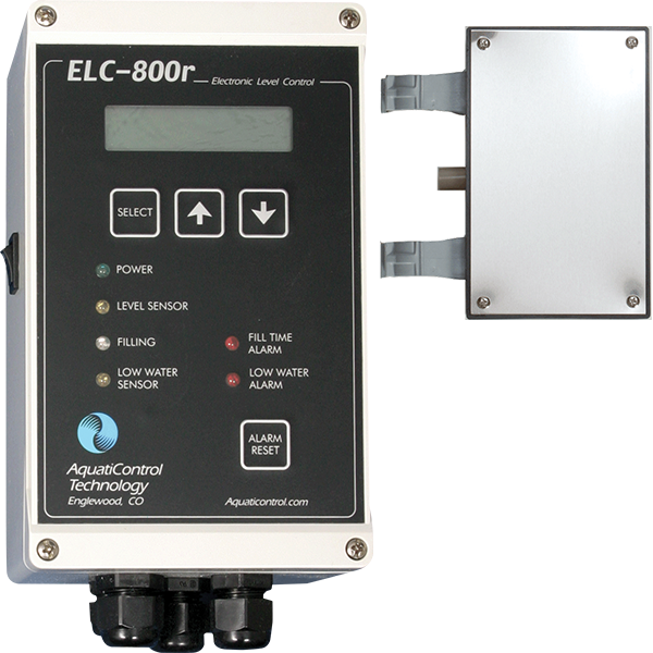 Sight Glass Electronic ELC-800r Water Level Controller features both normal-level sensing and low-level sensing, and is used with pools that have balance tanks.