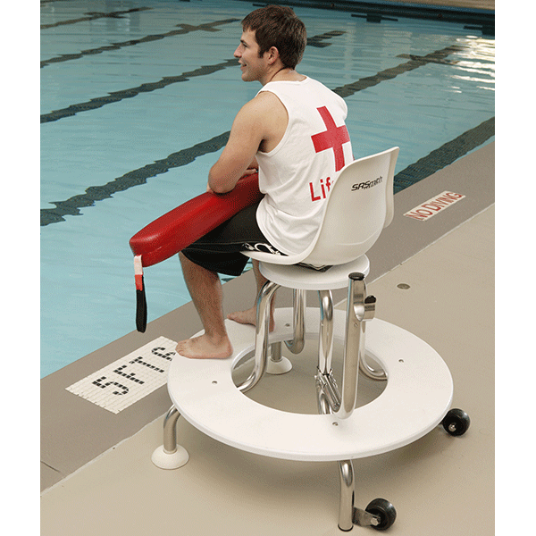 30" O-Series lifeguard chair has a round platform and is compact for easy fit on the pool deck.