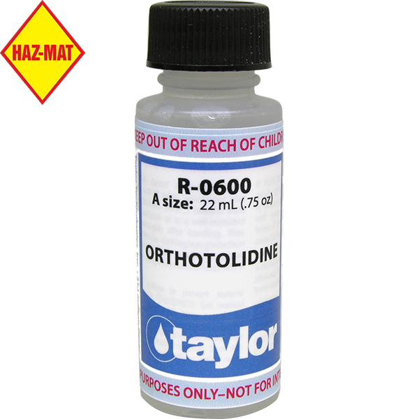 Taylor Swimming Pool Replacement Test Reagent Ortho Tolidine R-0600-A - .75 oz vial. This product has a Haz-Mat classification.