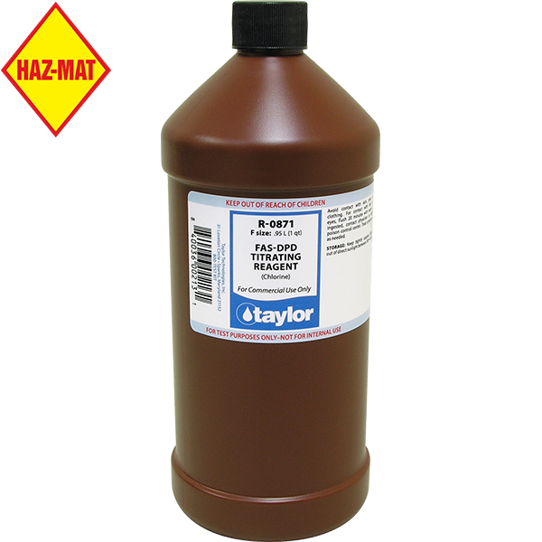 Taylor Technologies R-0871-F FAS-DPD Titrating Swimming Pool Test Reagent - 32 oz. This product has a Haz-Mat classification.