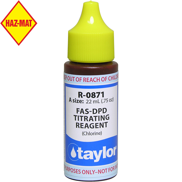 Taylor Pool Replacement Test Reagent R-0871 FAS-DPD Titrating - .75 oz. This product has a Haz-Mat classification.