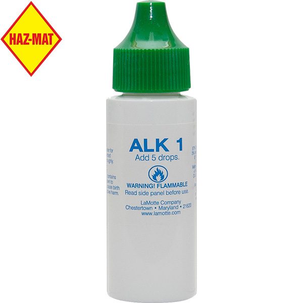 LaMotte Reagent Alkaline Indicator - 30 ml is a liquid reagent for swimming pool water testing. LaMotte Replacement Testing Reagent: P-7028-G. This product has a Haz-Mat classification.