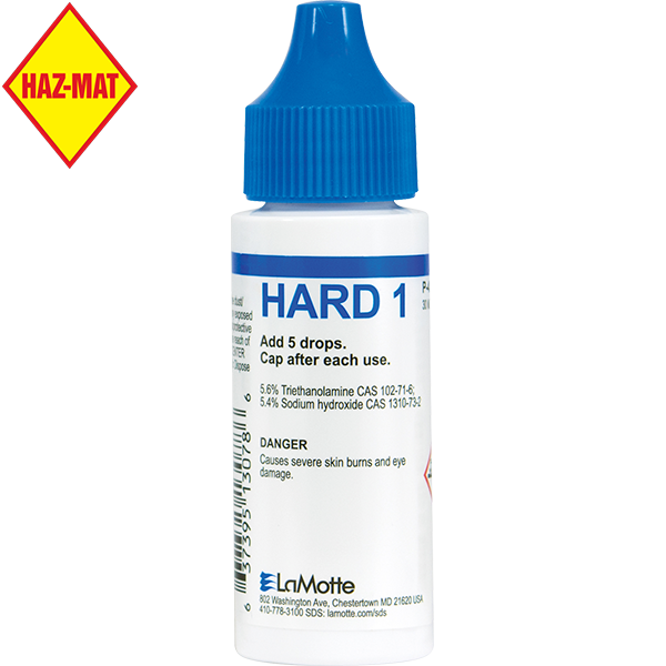 LaMotte Reagent Hard 1 Buffer - 30 ml is a liquid reagent for swimming pool water testing. LaMotte Replacement Testing Reagent: P-4259-G. This product has a Haz-Mat classification.