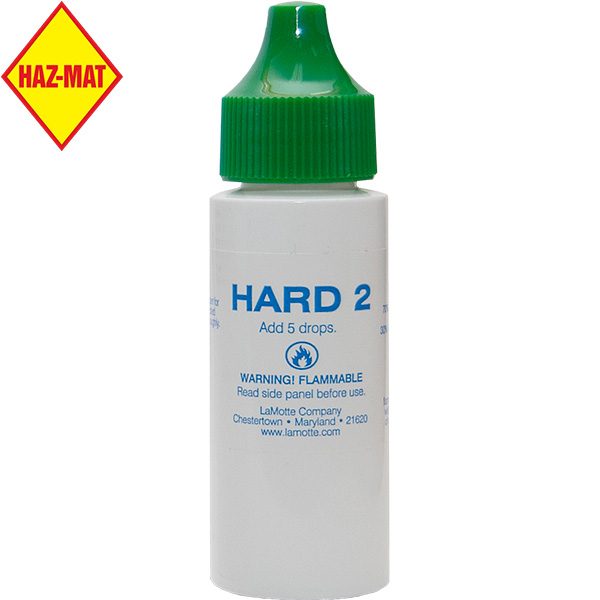 LaMotte Reagent Hard 2 Indicator - 30 ml is a liquid reagent for swimming pool water testing. LaMotte Replacement Testing Reagent: P-7030-G. This product has a Haz-Mat classification.