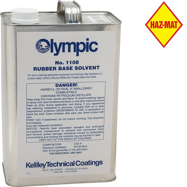 Olympic Rubber Base Swimming Pool Paint Solvent. This product has a Haz-Mat classification.