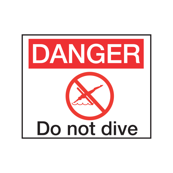 Danger decals, with the message "Danger, Do not dive" come in a set of four.