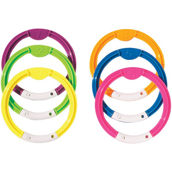 Bright Colored Weighted Dive Rings Sinking Swimming Pool Toy - set of 6