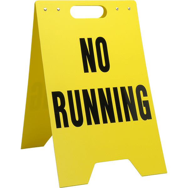 Yellow solid polyethylene free standing floor sign has the same message on both sides in black lettering. Available in twelve different messages.