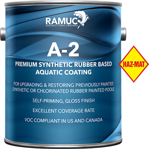 RamucType A-2 chlorinated swimming pool paint is a premium chlorinated rubber based pool paint. This product has a Haz-Mat classification.