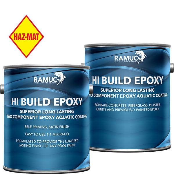 Ramuc EP Hi Build swimming pool paint is a high solids epoxy paint with up to 8 years of service life. VOC compliant. This product has a Haz-Mat classification.
