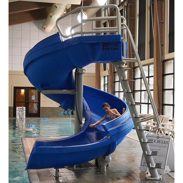 Vortex Half Tube pool waterslide with ladder in blue color.