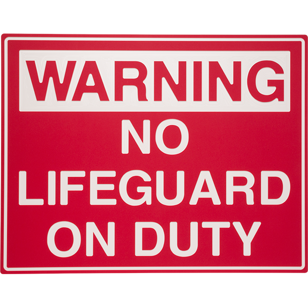 Heavy-Duty PlasticThis heavy-duty plastic "No Lifeguard On Duty" swimming pool sign is made by engraving through the outer layer of 1/2" HDPE sheet plastic and exposing the contrasting color core, making it bright and highly visible.