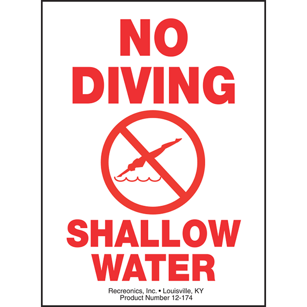No Diving - Shallow Water swimming pool sign is designed for commercial pool facilities and meets the requirements of most state and municipal codes.