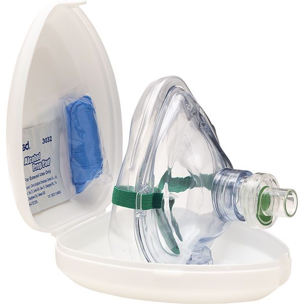 Kemp Ambu CPR mask with one-way valve, filter and carrying case.