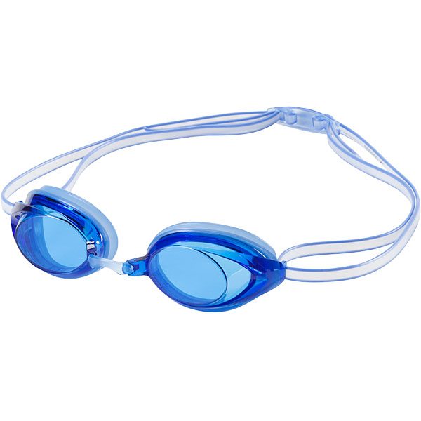 Speedo's Junior Vanquisher low profile mirrored goggle for smaller faces in blue.