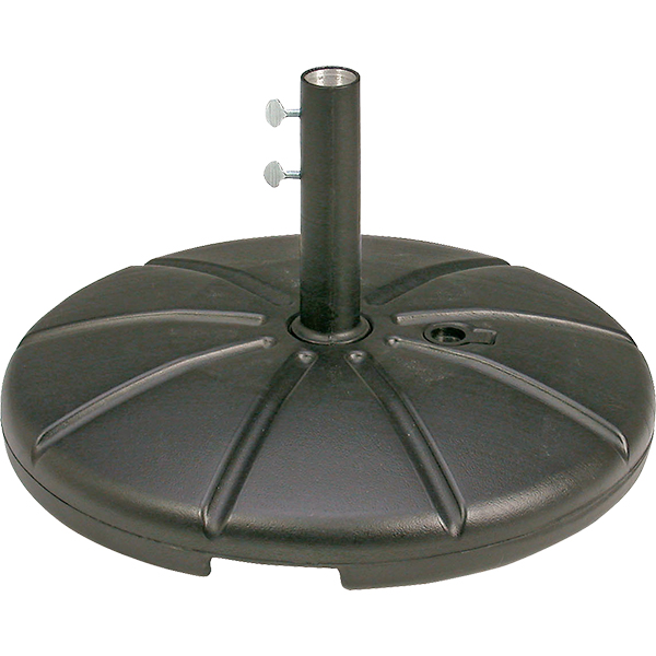 Resin umbrella base for the Windmaster outdoor umbrella is made of 100% prime resin.