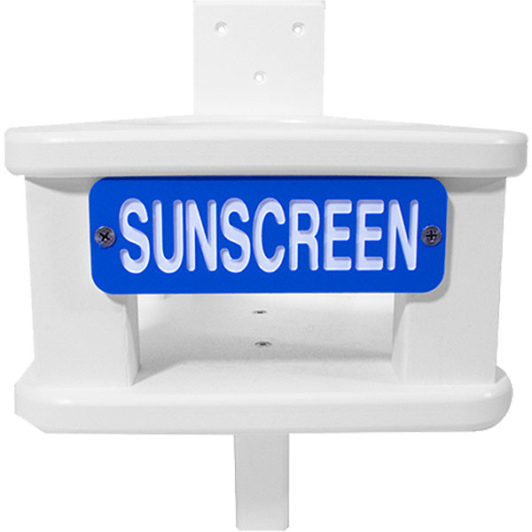 Recycled plastic wall bracket gallon sunscreen holder is non-absorbant, easy to clean, maintenance free. Includes stainless steel fasteners.