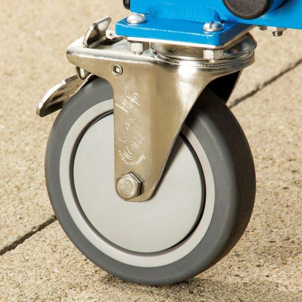 Competitor Swim Classic Stor-Lane Reel stainless swivel casters with built-in brake.