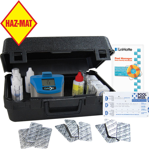 LaMotte's ColorQ 2x Pro 9-Plus Kit waterproof, Bluetooth photometer measures nine tests using both liquid reagents and TesTabs. This product has a Haz-Mat classification.