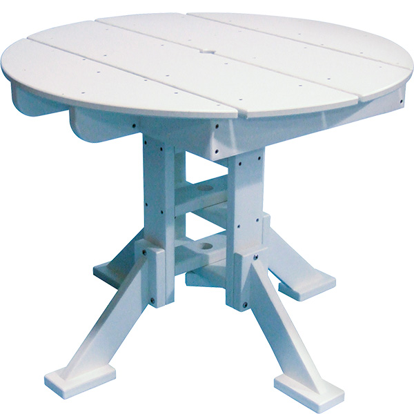 Recycled plastic round dining tables from Tailwind are durable and attractive. Seats 4.
