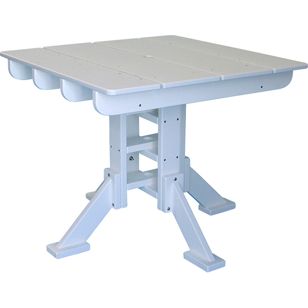 Recycled plastic square dining tables from Tailwind are durable and attractive. Seats 4.