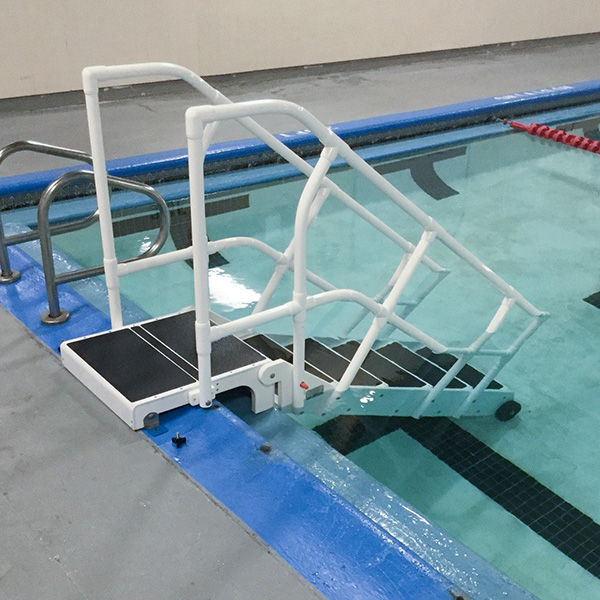 Aqua Step ADA swimming pool step system meets ADA guidelines for pool access for the disabled.