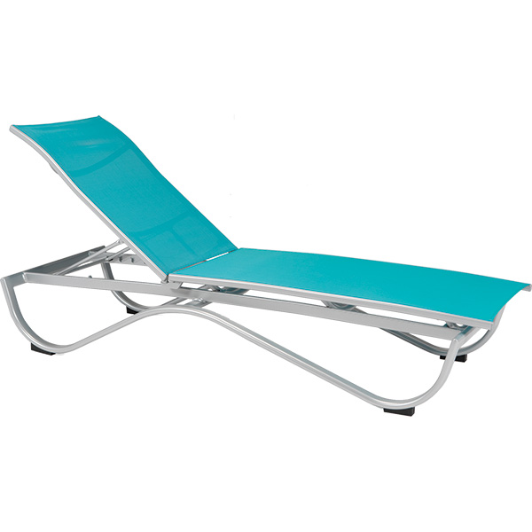 Scandia Sling chaise lounge can be finished in any of Texacraft's many powder coat finishes and sling fabrics to create the perfect look for your poolside oasis.