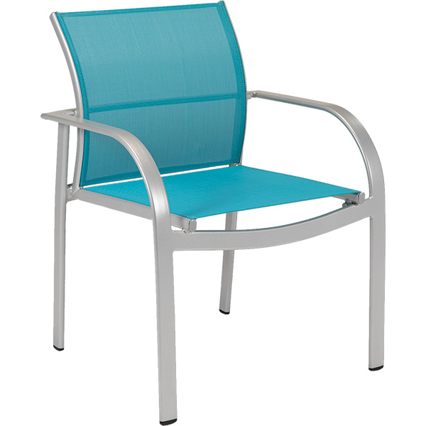 Scandia Sling dining chair can be finished in any of Texacraft's many powder coat finishes and sling fabrics to create the perfect look for your poolside oasis.